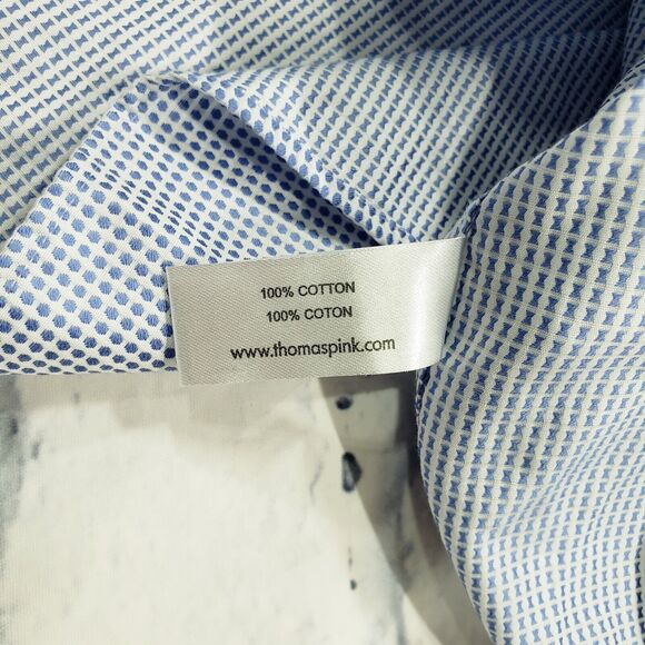 Thomas Pink MENS 16-34.5 Blue Button Up Shirt Long Sleeve Classic Fit Woven - Picture 8 of 14